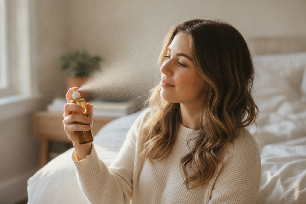 Refreshing second-day waves with a fine styling spray