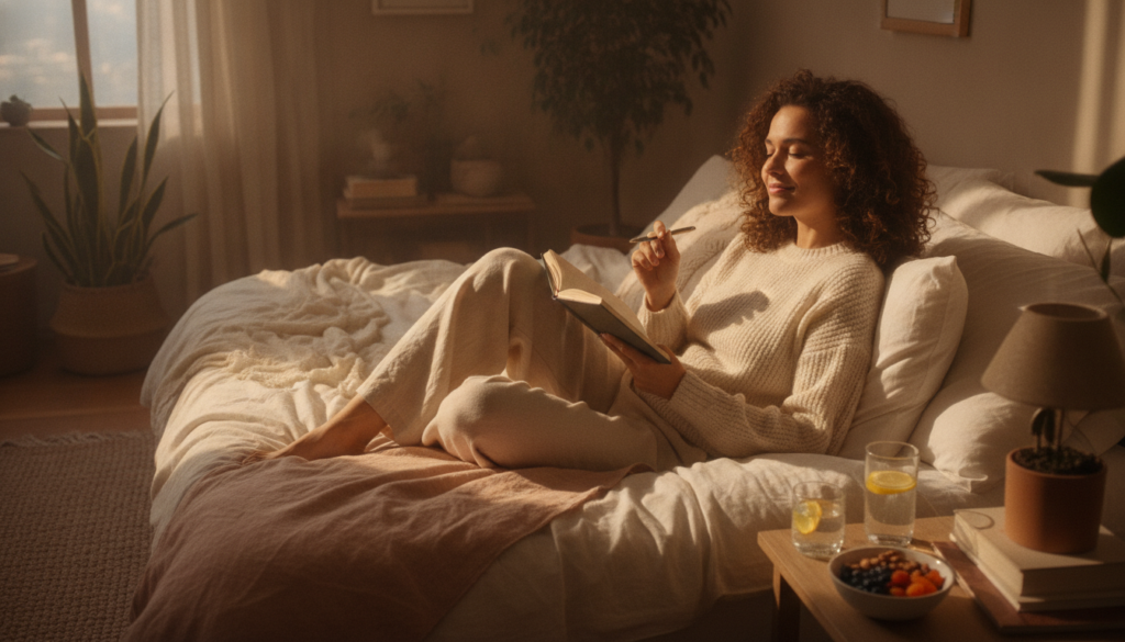 Relaxed evening routine supporting healthy hair habits Relaxed evening routine supporting healthy hair habits