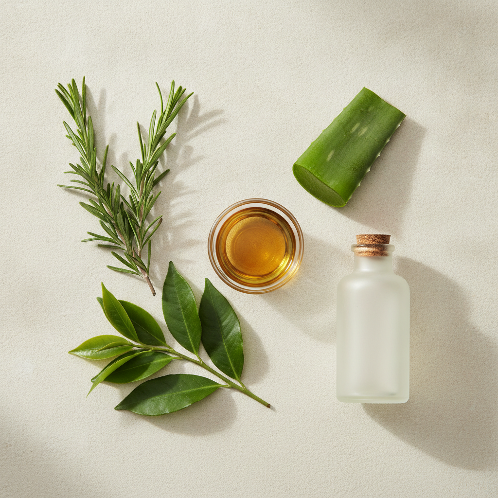 Rosemary tea tree and tonic ingredients for scalp care