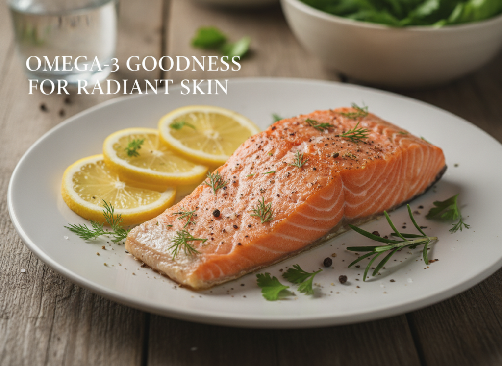 Salmon fillet with omega-3 fatty acids for healthy glowing skin