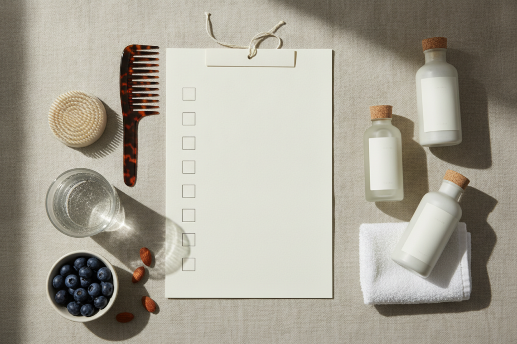 Saveable healthy hair growth checklist and care tools
