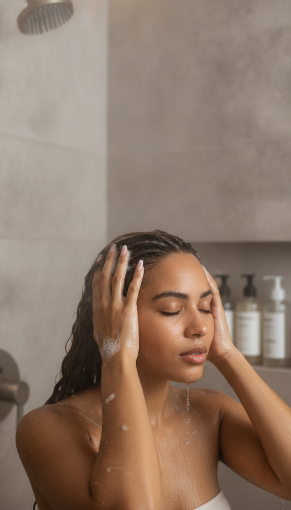 Scalp cleansing routine in the shower