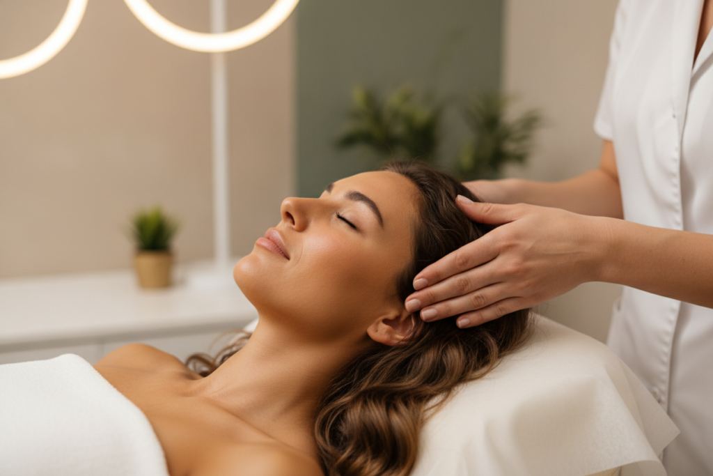 Scalp massage illustration concept showing gentle circulation support without text