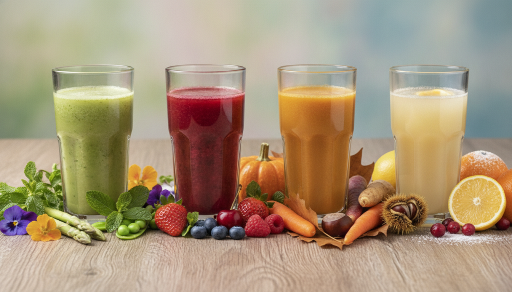 Seasonal healthy skin juice recipes with fresh local ingredients for glowing complexion