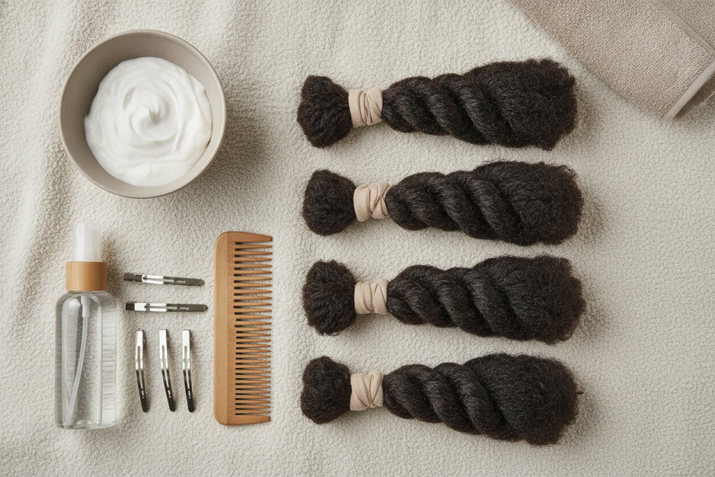 Sectioned 4C hair ready for a gentle wash day