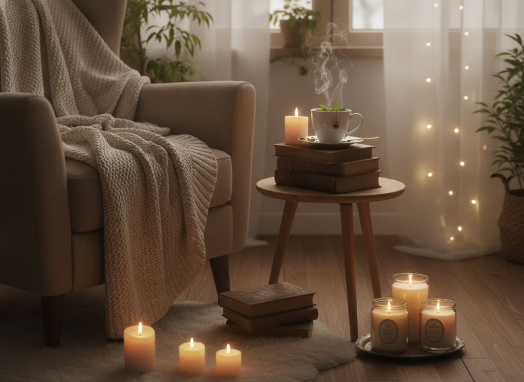 Self-care aesthetic with books and tea Self-care aesthetic with books and tea