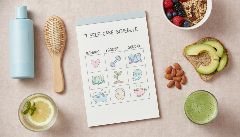 Seven-day hair-care plan with scalp massage and nutrition steps