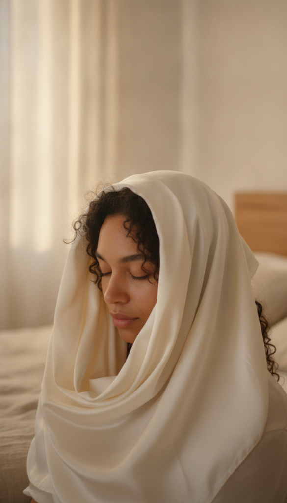Silk scarf protecting hair during sleep