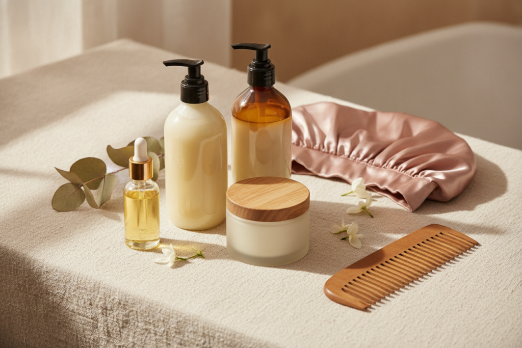 Simple natural hair products selected for moisture and strength