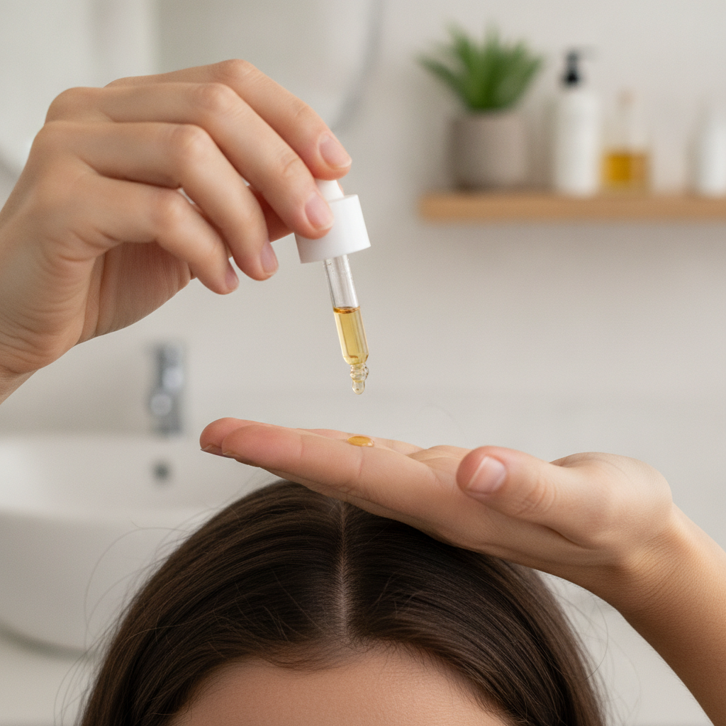 Small amount of hair oil applied to fingertips