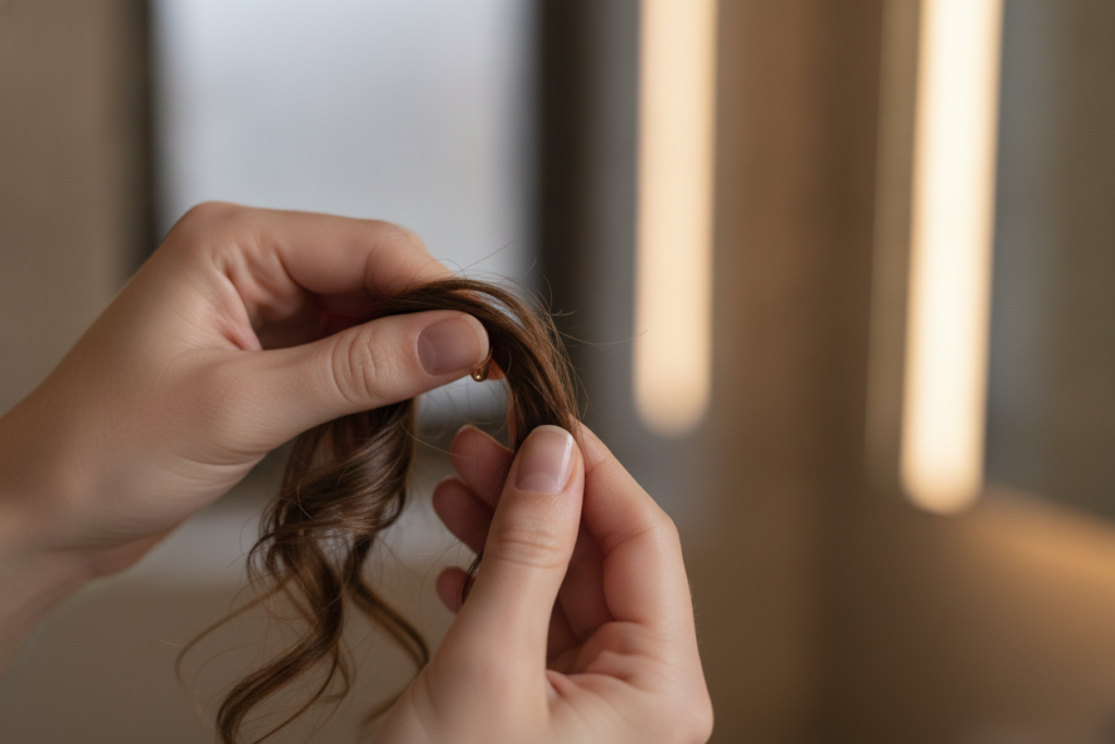 Small amount of hair oil applied to the ends