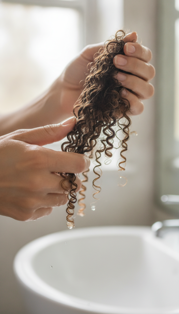 Styling wet low porosity curls with gel