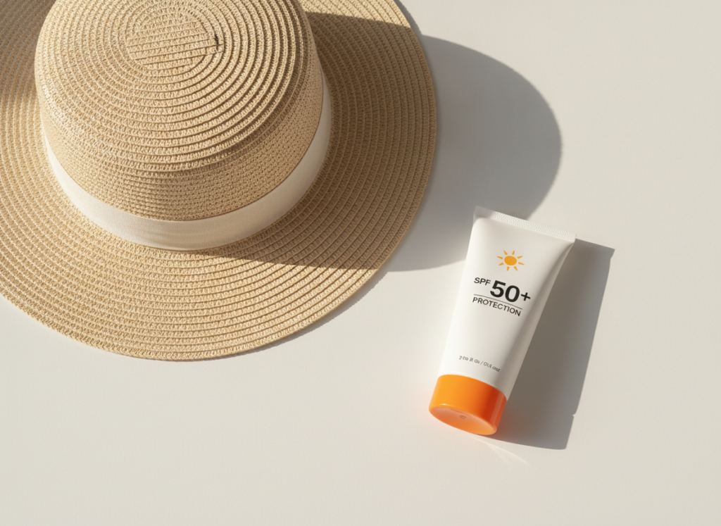 Sun protection skincare products and application demonstration Sun protection skincare products and application demonstration