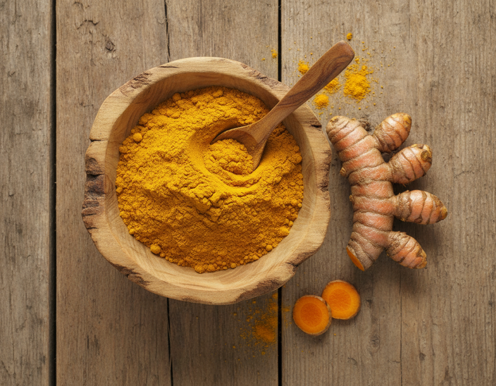 Turmeric powder and root for anti-inflammatory skin care home remedies