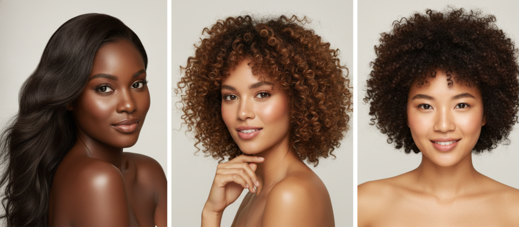 Waves loose curls and tight curls showing different curl patterns