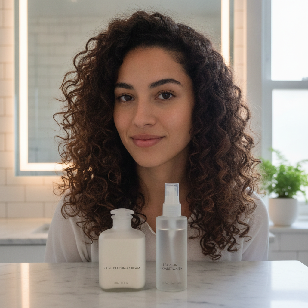 Wavy curly hair with curl defining cream
