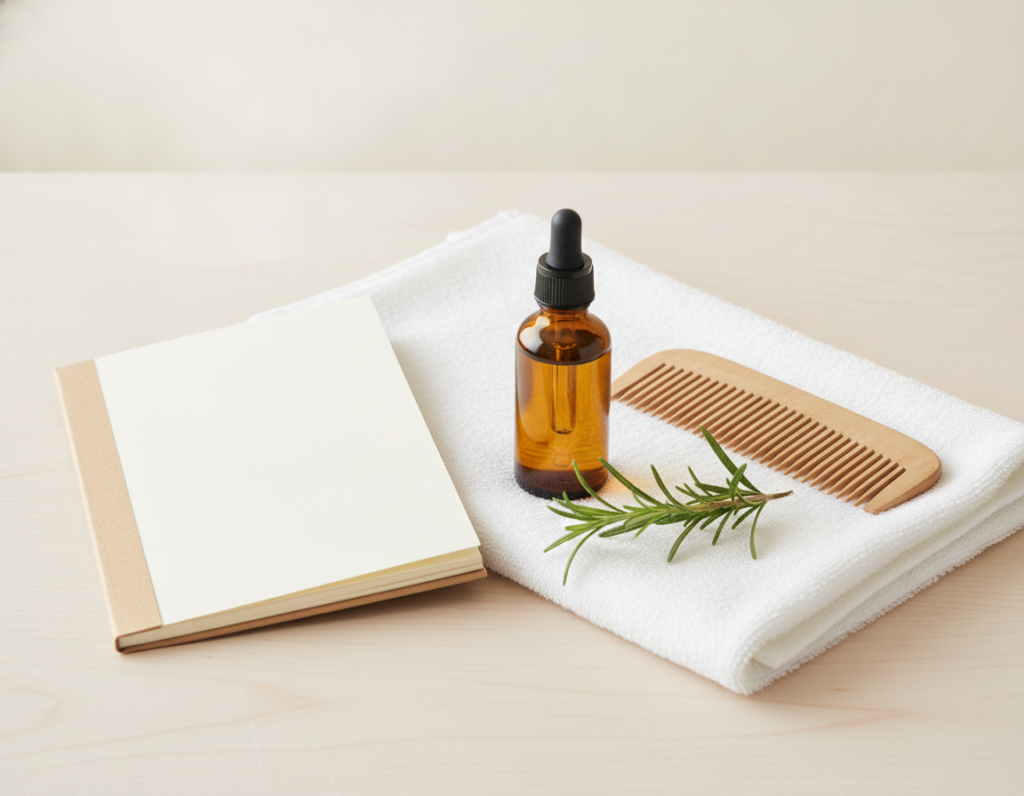 Weekly hair oil routine planner beside hair-care tools Weekly hair oil routine planner beside hair-care tools