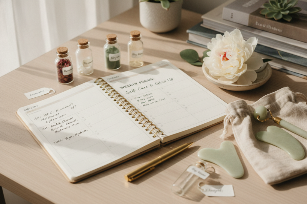 Weekly skincare planner with natural products