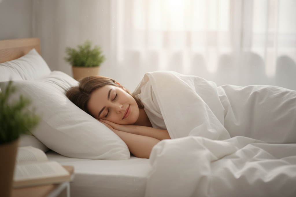 Woman sleeping peacefully for skin regeneration and natural clear skin health