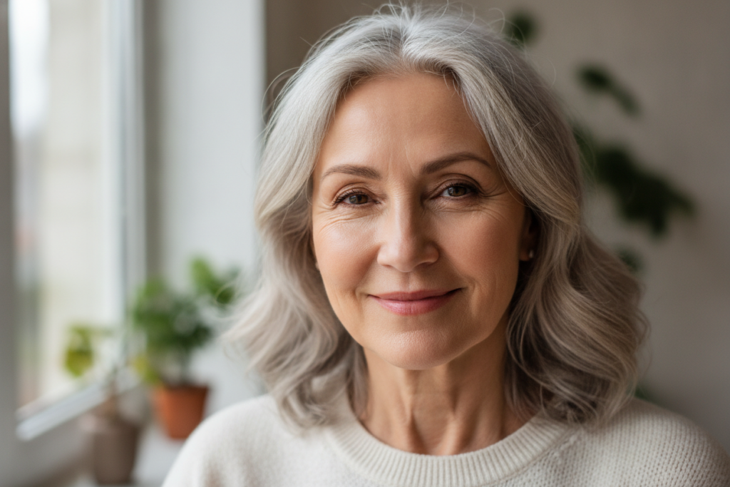 Woman with consistently clear healthy skin showing long-term results