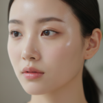Woman with flawless Korean glass skin showcasing radiant dewy complexion and luminous glow