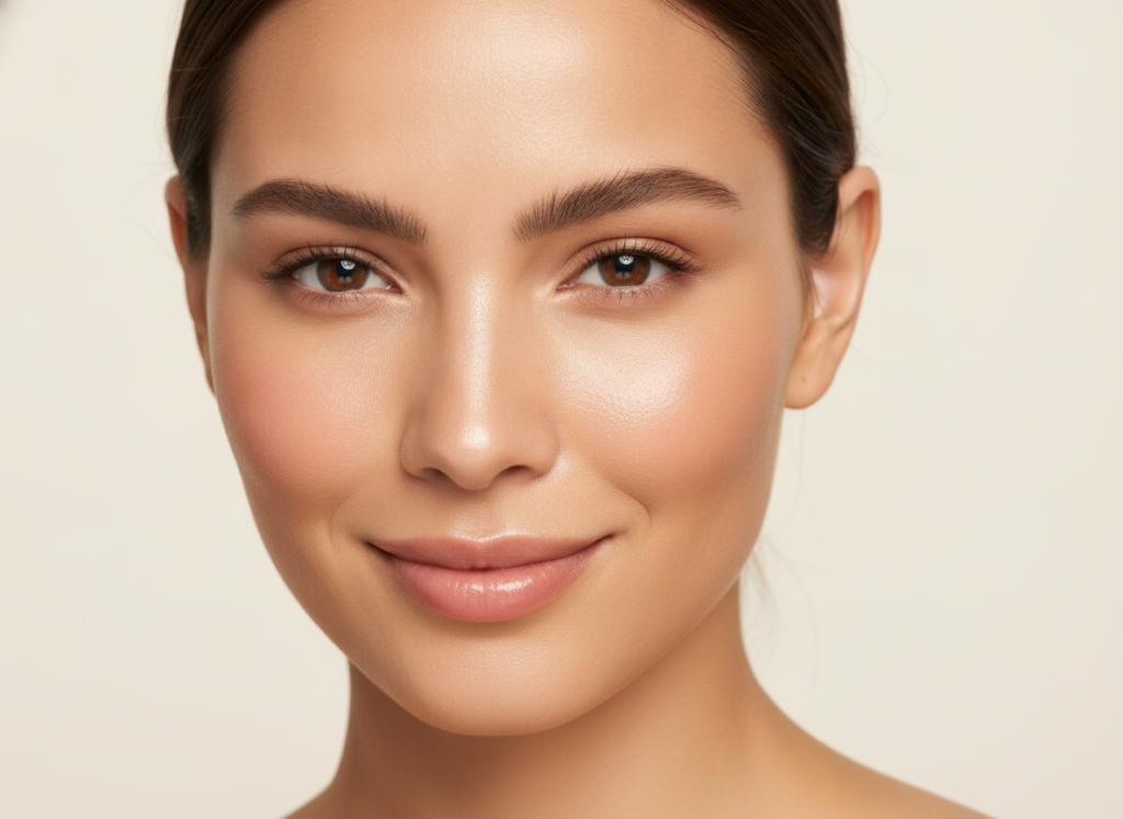 beautiful woman with glowing radiant skin after face mask treatment