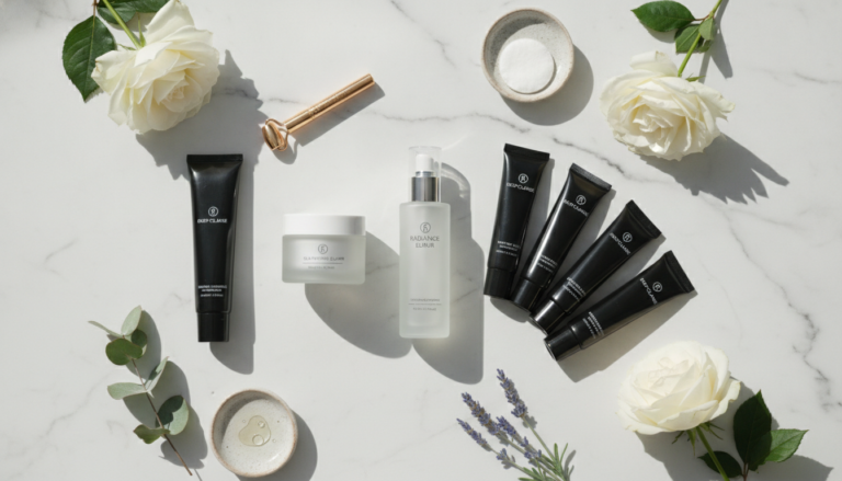 best facial kit for glowing skin displayed on elegant vanity with natural lighting