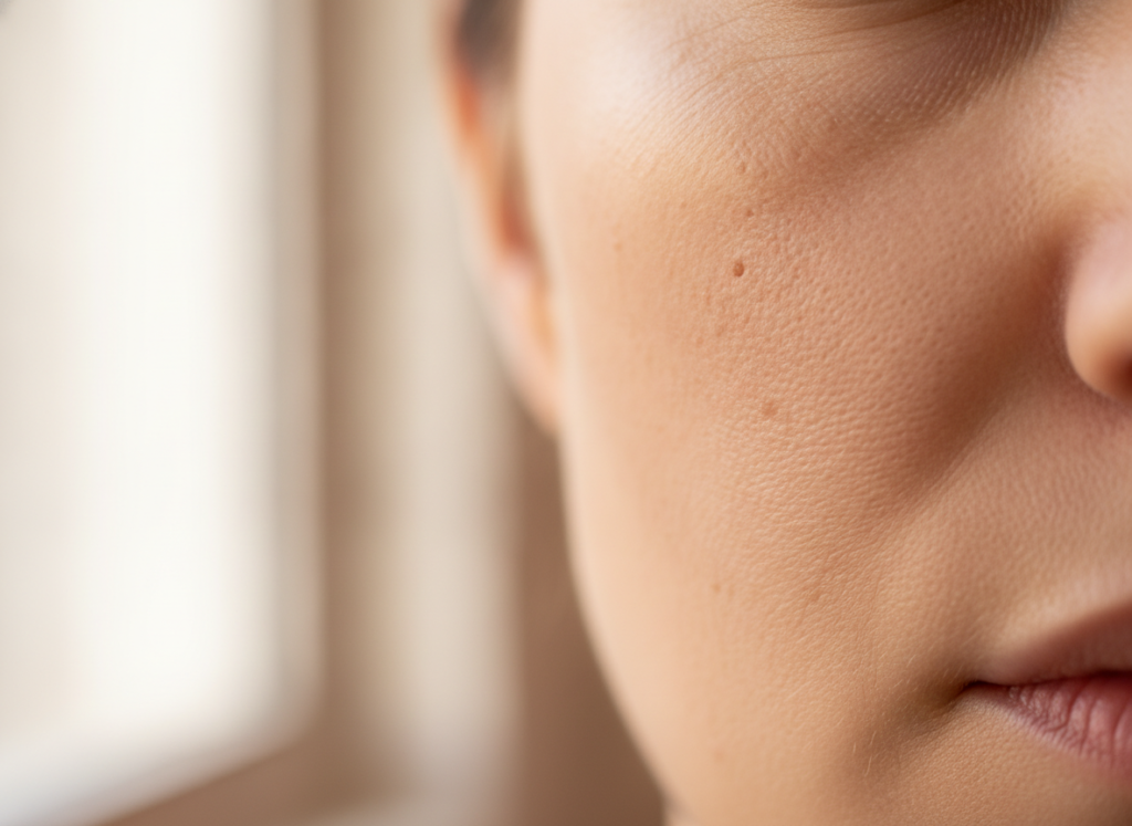 close-up of clear healthy skin after treating acne and skin conditions