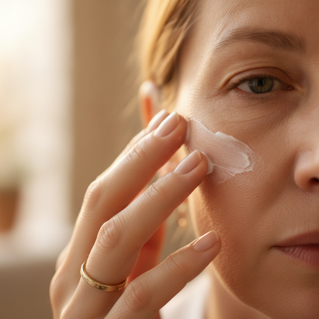 close-up of mature skin with fine lines being treated close-up of mature skin with fine lines being treated