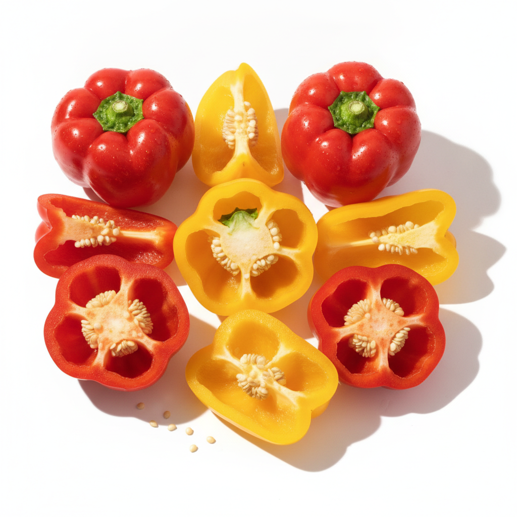 colorful red and yellow bell peppers sliced showing high vitamin c content for skin