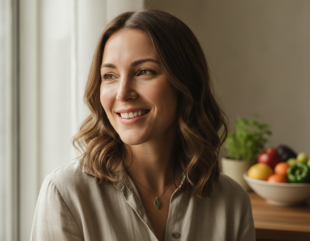 confident happy woman with naturally glowing radiant healthy skin