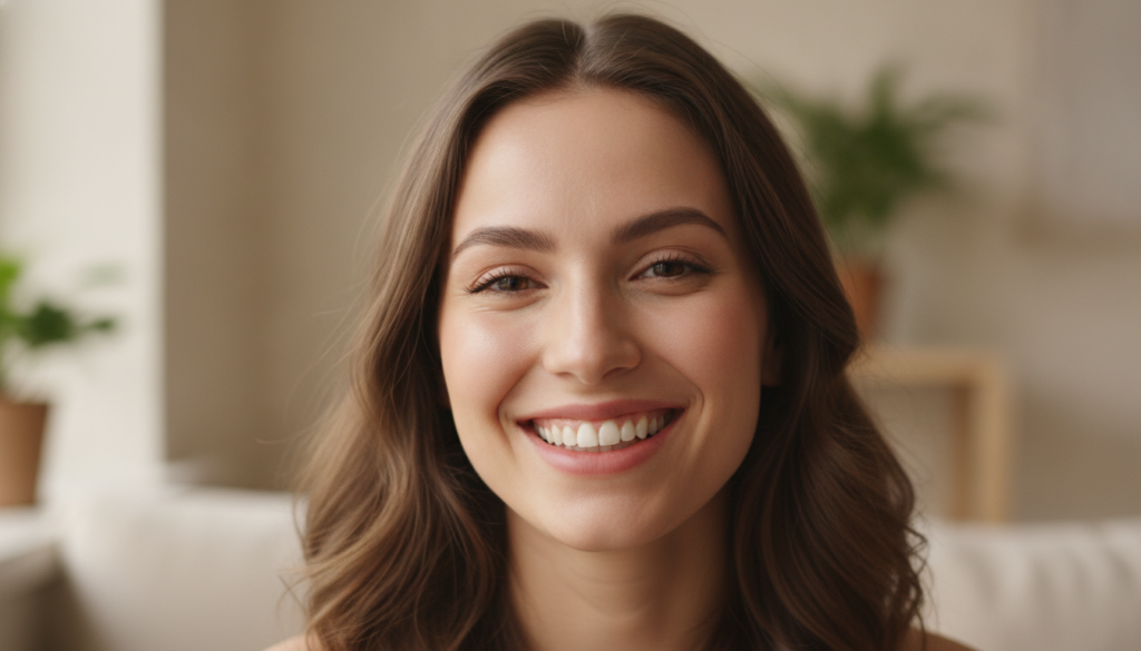 confident woman with healthy glowing skin smiling naturally