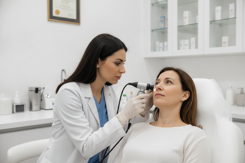 dermatologist consultation examining patient skin dermatologist consultation examining patient skin