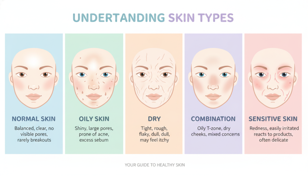 diagram showing different skin types and characteristics for healthy skin care