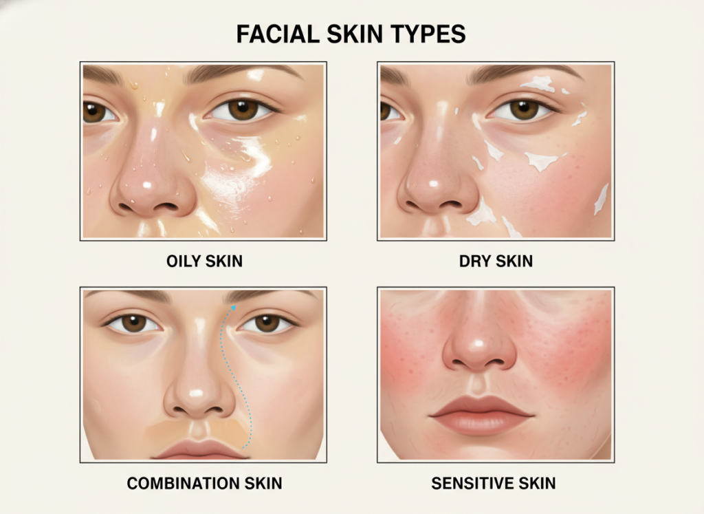 different skin types comparison showing various facial complexions