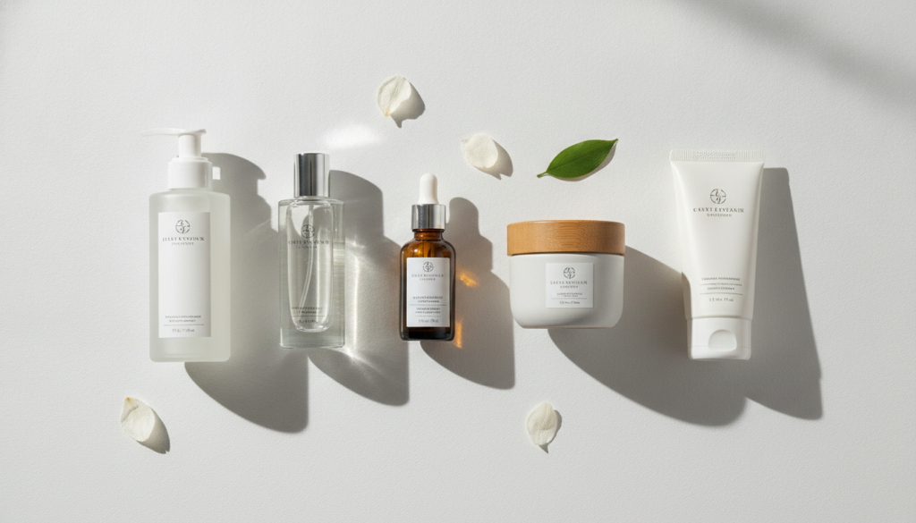 essential skin care products arranged in order of application essential skin care products arranged in order of application