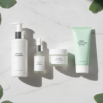 face care routine clear skin acne products arranged on clean surface