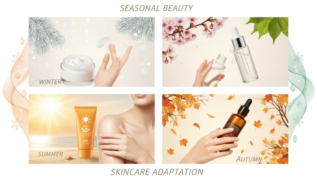 four seasons skincare concept with seasonal elements