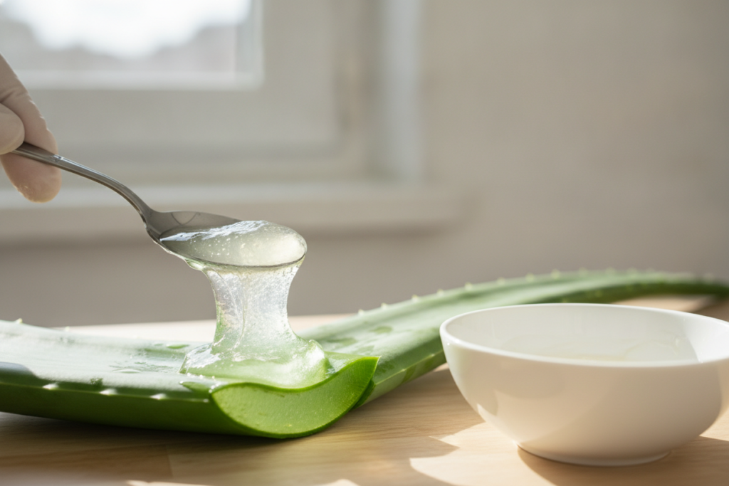 fresh aloe vera gel extracted from leaves for clear skin home remedies