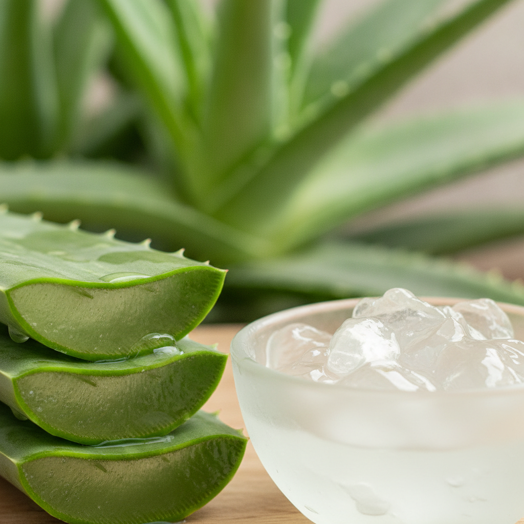 fresh aloe vera gel extracted from plant leaf