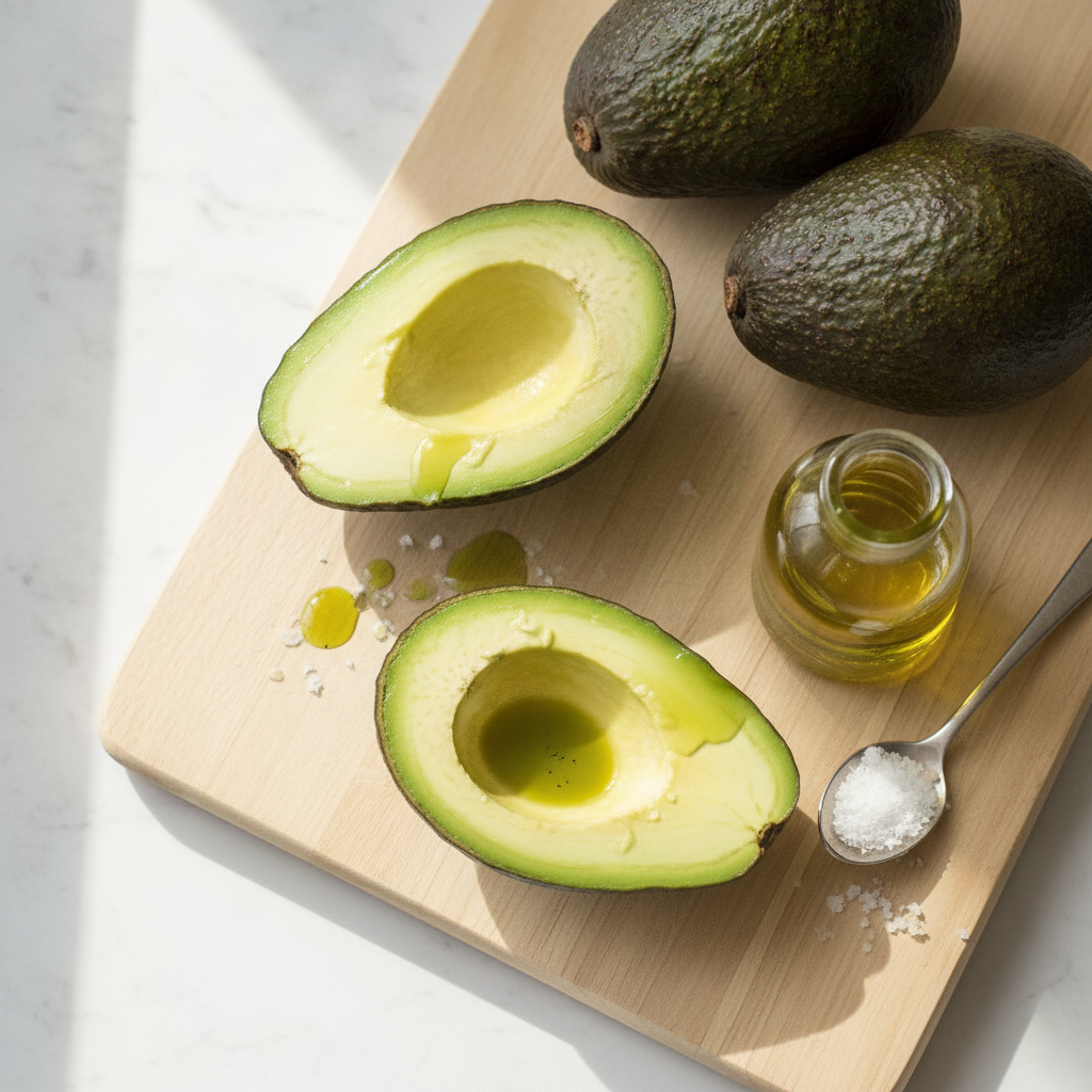 fresh cut avocado halves with healthy fats and vitamins for glowing radiant skin