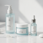 gentle skincare products for sensitive skin arranged on clean white background