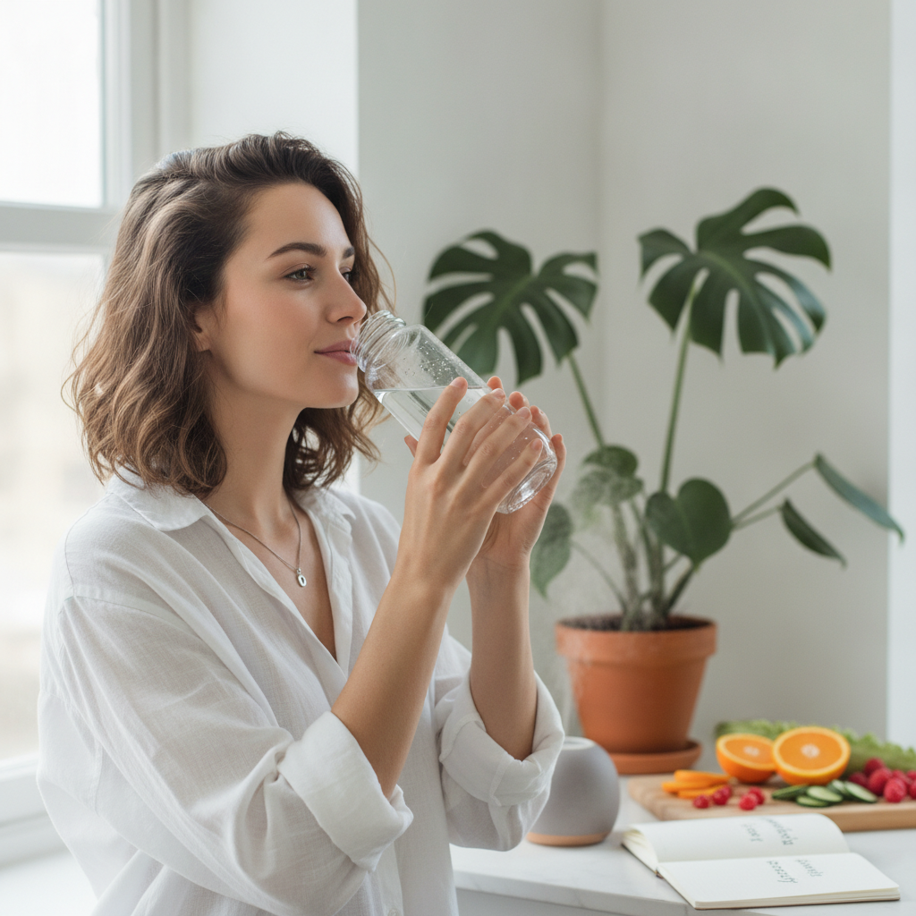 girl drinking water for hydration and glow