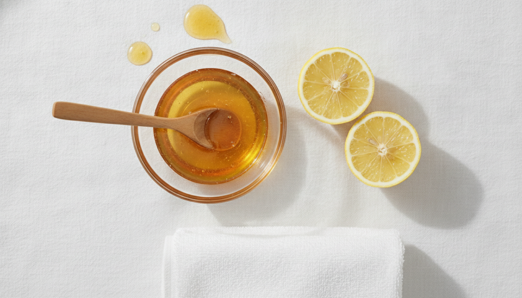 honey lemon face mask ingredients arranged for recipe