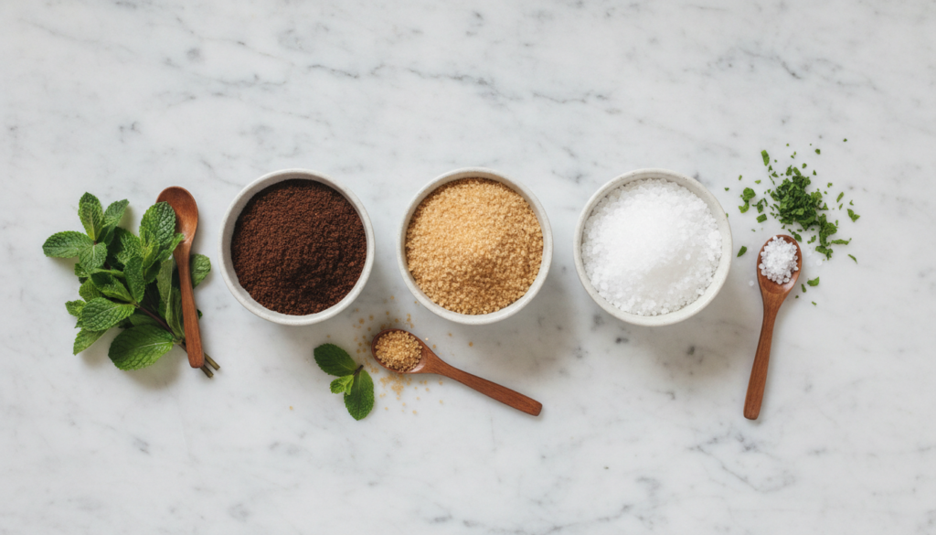 natural exfoliating ingredients sugar and coffee grounds