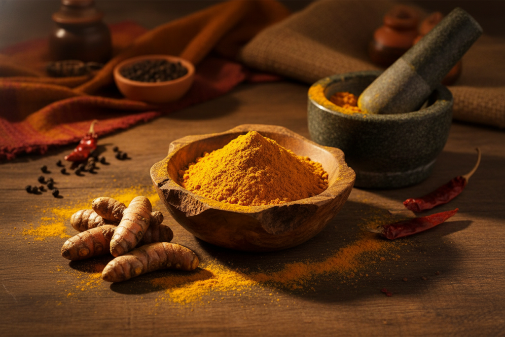 turmeric powder and fresh root for clear skin home remedies