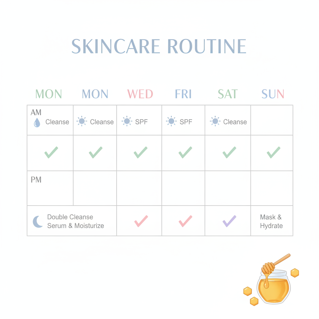 weekly skincare calendar with honey face mask schedule