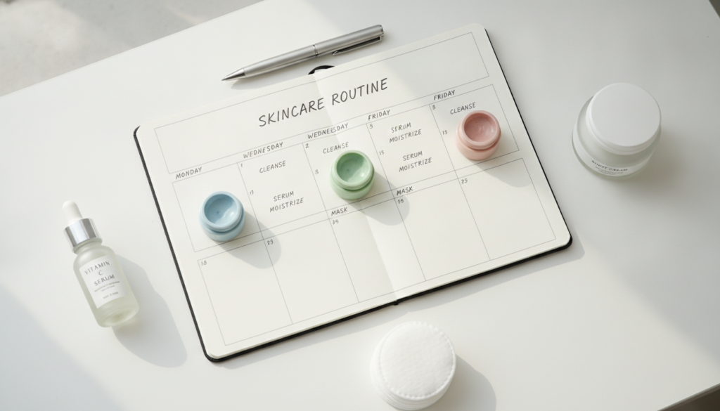 weekly skincare routine calendar with face mask schedule
