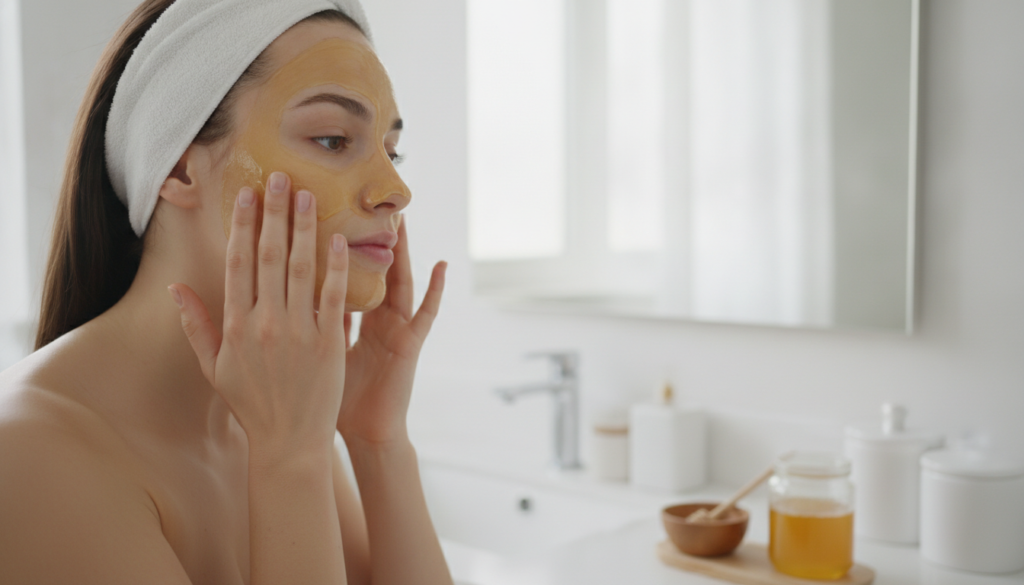 woman applying honey face mask correctly