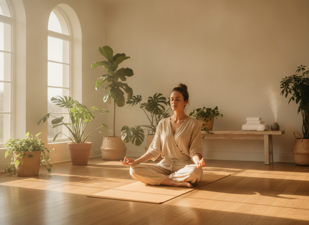 woman doing yoga exercise for fitness glow up
